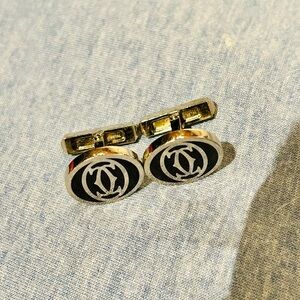 Authentic Cartier Double C Logo Round Cufflinks - Authentic Vintage Designer